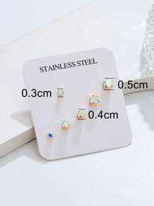 3對/套時尚微方晶鋯石圓形和顏色不銹鋼耳釘套裝適用於完美禮品適用於多種耳朵穿孔 - 金黃色 - 查看 3