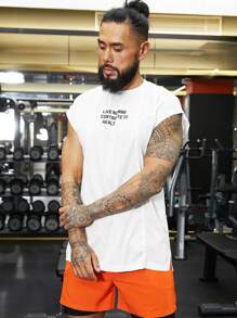 Manfinity Sport Corelite Men Slogan Graphic Top-Stitching Sports Tee Workout Tops - White - View 1