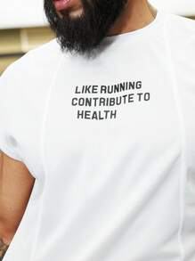 Manfinity Sport Corelite Men Slogan Graphic Top-Stitching Sports Tee Workout Tops - White - View 3