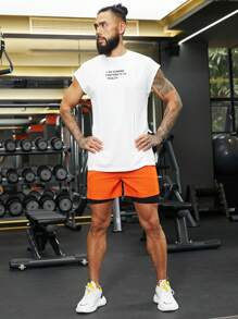 Manfinity Sport Corelite Men Slogan Graphic Top-Stitching Sports Tee Workout Tops - White - View 6