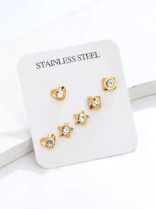 Cái/bộ Tối Giản Hình Dạng Hình Học Inox Bộ Bông Tai Đính Đá Cubic Zirconia Ốp Hoa Cho Nữ, món Quà Trang Sức - Vàng - Xem 1