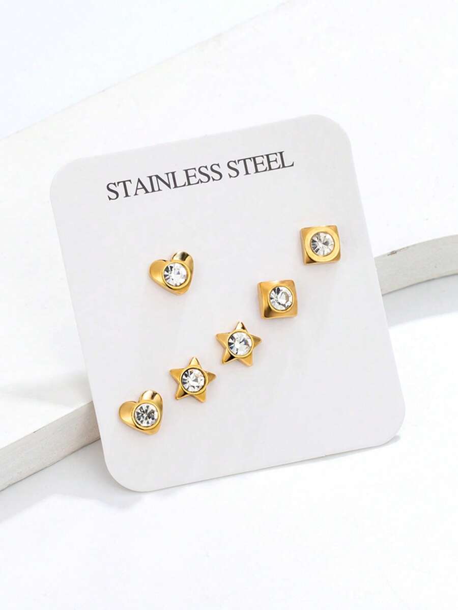 Cái/bộ Tối Giản Hình Dạng Hình Học Inox Bộ Bông Tai Đính Đá Cubic Zirconia Ốp Hoa Cho Nữ, món Quà Trang Sức - Vàng - Xem 1