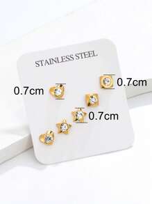 Cái/bộ Tối Giản Hình Dạng Hình Học Inox Bộ Bông Tai Đính Đá Cubic Zirconia Ốp Hoa Cho Nữ, món Quà Trang Sức - Vàng - Xem 3