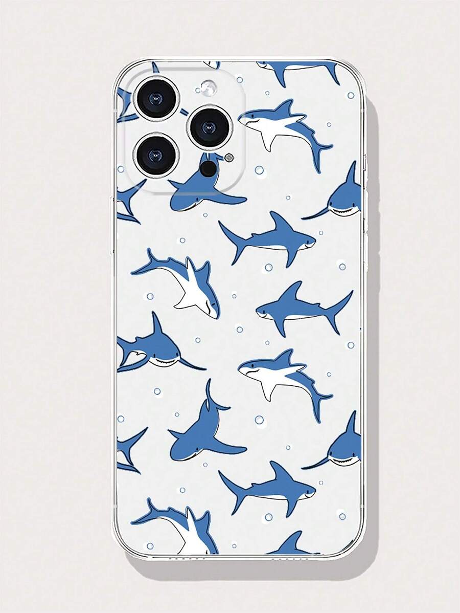 Summer Blue Hollow Out Shark Design Diy Phone Case Compatible With Apple Iphone 12 13 14 15 Pro Max - Multicolor - View 1