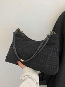 Medium Hobo Bag Embossed Detail Nylon Solid Black - Black - View 2