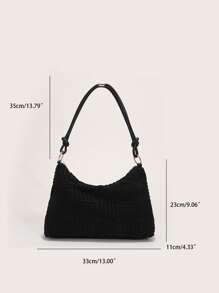 Medium Hobo Bag Embossed Detail Nylon Solid Black - Black - View 3
