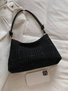 Medium Hobo Bag Embossed Detail Nylon Solid Black - Black - View 6