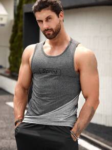 Fitness Hombres Top tank deportivo con estampado de letra de color combinado - Gris - Ver 1