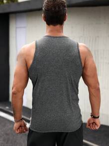 Fitness Hombres Top tank deportivo con estampado de letra de color combinado - Gris - Ver 2