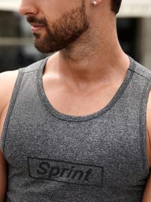 Fitness Hombres Top tank deportivo con estampado de letra de color combinado - Gris - Ver 3