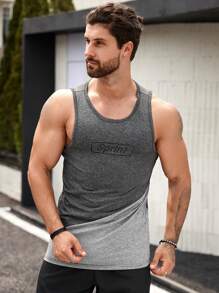 Fitness Hombres Top tank deportivo con estampado de letra de color combinado - Gris - Ver 4