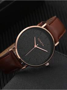 1 Miếng Nâu PU Polyurethane Dây đeo Đúng mốt Tròn Quay số đồng hồ Quartz & 3pcs Vòng tay , Đối với Cuộc sống hàng ngày - Cà phê nâu - Xem 3