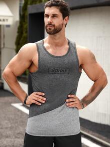Fitness Hombres Top tank deportivo con estampado de letra de color combinado - Gris - Ver 6