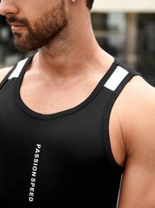 Street Sport 男士字母圖案拼接側邊接縫運動背心 - 黑色 - 查看 4