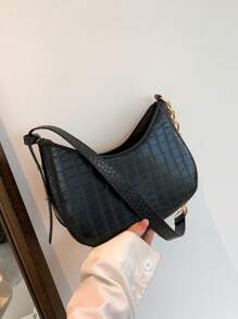 Small Hobo Bag Embossed Detail Minimalist Black - Black - View 1