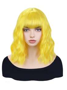 卷黃色14英寸短人造假髮適合女士 - 黃色 - 查看 1