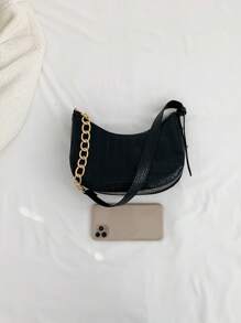 Small Hobo Bag Embossed Detail Minimalist Black - Black - View 3