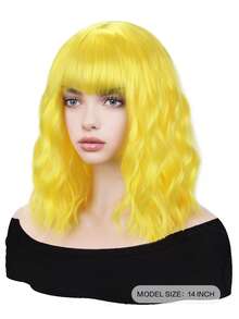 卷黃色14英寸短人造假髮適合女士 - 黃色 - 查看 2