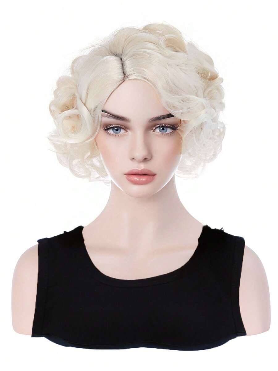 Curly Blonde 10 Inch Short Synthetic Wig For Women - Gold - View 1