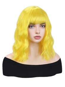 卷黃色14英寸短人造假髮適合女士 - 黃色 - 查看 5