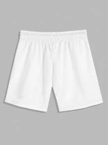 ROMWE MEN Street Life 男士蝴蝶和標語圖案腰部抽繩短褲 - 白色 - 查看 2