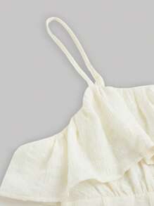 SHEIN MOD Solid Ruffle Trim Cami Dress - Beige - View 4