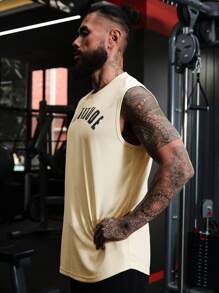 Manfinity Sport Corelite Camiseta deportiva para hombre con letras impresas en la parte superior y diseño de tanque para entrenamiento - Caqui - Ver 3