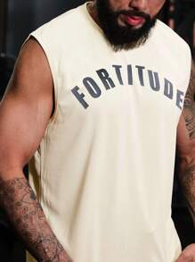 Manfinity Sport Corelite Camiseta deportiva para hombre con letras impresas en la parte superior y diseño de tanque para entrenamiento - Caqui - Ver 4