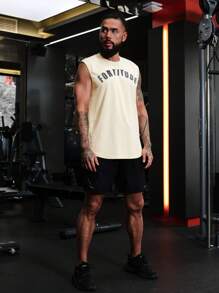 Manfinity Sport Corelite Camiseta deportiva para hombre con letras impresas en la parte superior y diseño de tanque para entrenamiento - Caqui - Ver 5