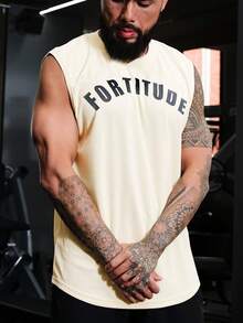 Manfinity Sport Corelite Camiseta deportiva para hombre con letras impresas en la parte superior y diseño de tanque para entrenamiento - Caqui - Ver 6