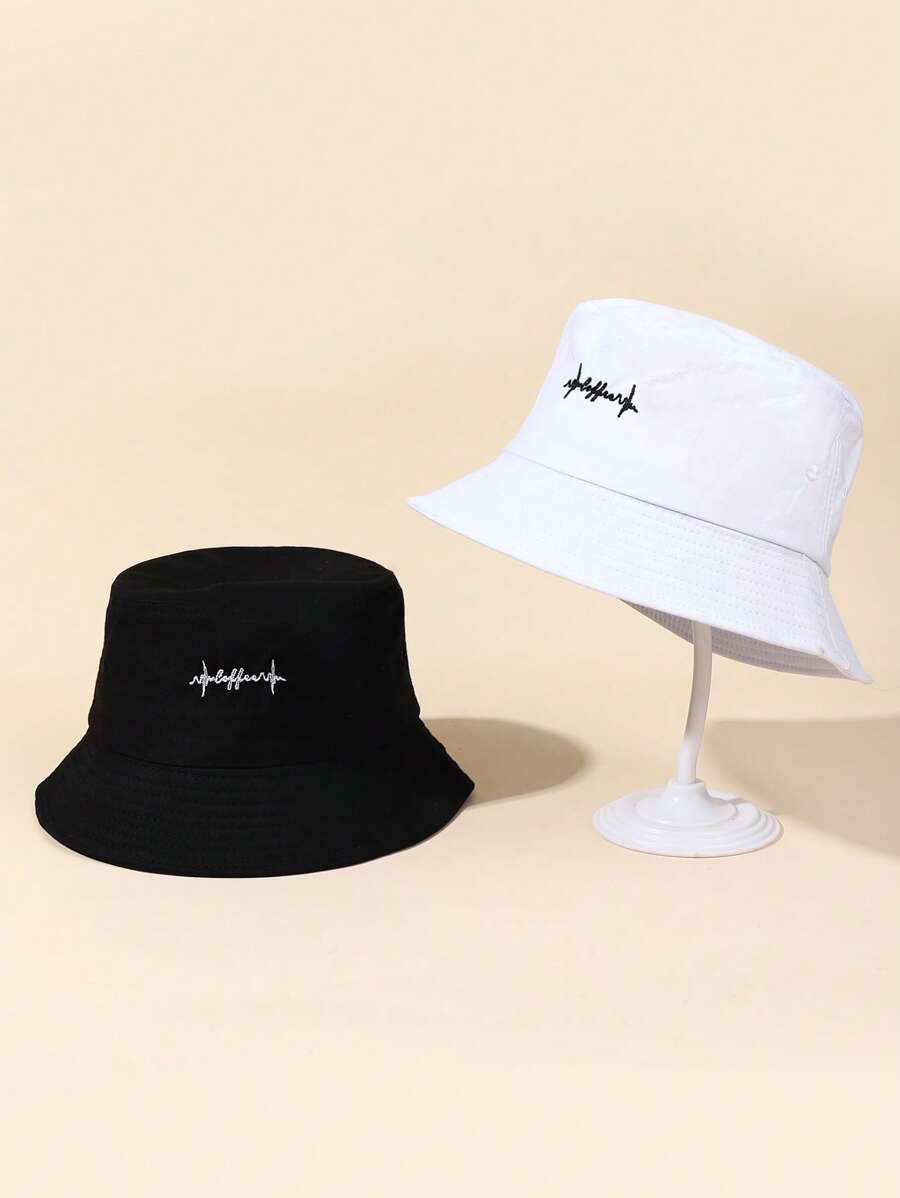 2pcs Unisex Embroidered Casual Bucket Hat For Daily Decoration - Multicolor - View 1
