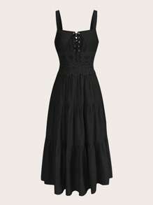 SHEIN MOD 繫帶蕾絲拼接吊帶洋裝