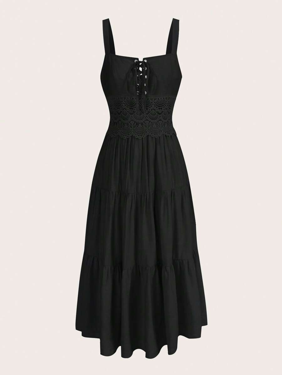 SHEIN MOD 繫帶蕾絲拼接吊帶洋裝