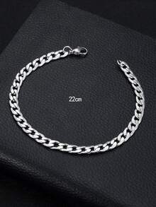 1入組簡約女式男式鏈環手鍊嘻哈不銹鋼配飾打造時尚外觀時尚朋克 - 銀色 - 查看 4