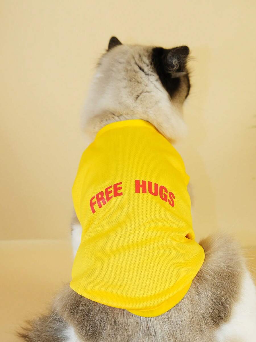 1入組字母圖案寵物背心適用於狗狗和貓適合夏天 - 黃色 - 查看 1