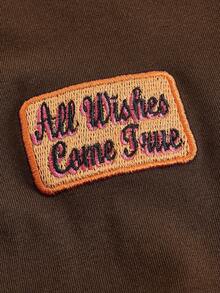 SHEIN ICON Top halter con estampado de slogan fruncido - Marrón Chocolate - Ver 4