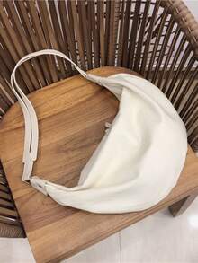 Oversized Hobo Bag Solid Colour Casual Style Canvas - White - View 4
