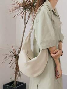 Oversized Hobo Bag Solid Colour Casual Style Canvas - White - View 5