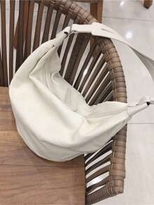 Oversized Hobo Bag Solid Colour Casual Style Canvas - White - View 7