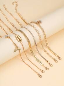 6入組/套心和貝殼設計腳錬適用於女士日期和度假禮品 - 金黃色 - 查看 2