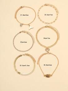 6入組/套心和貝殼設計腳錬適用於女士日期和度假禮品 - 金黃色 - 查看 3