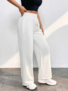 SHEIN PETITE Quần nữ Dây kéo Túi màu trơn Giải trí - trắng - Xem 3