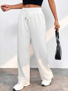 SHEIN PETITE Quần nữ Dây kéo Túi màu trơn Giải trí - trắng - Xem 4