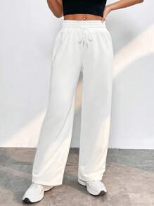 SHEIN PETITE Quần nữ Dây kéo Túi màu trơn Giải trí - trắng - Xem 5