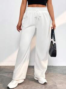 SHEIN PETITE Quần nữ Dây kéo Túi màu trơn Giải trí - trắng - Xem 6