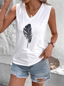 SHEIN LUNE Top tank con estampado de pluma - Blanco - Ver 6