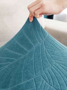 1pc Leaf Jacquard Stretchy Sofa Seat Cover, Minimalist Polyester Cushion Slipcover For Living Room - Baby Blue - View 2