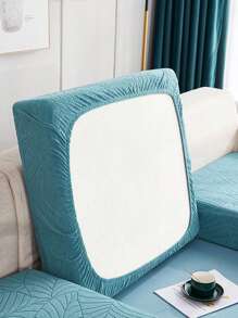 1pc Leaf Jacquard Stretchy Sofa Seat Cover, Minimalist Polyester Cushion Slipcover For Living Room - Baby Blue - View 7