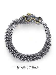 1 pieza Pulsera con cadena de hueso de dragón 3D - Plata antigua - Ver 2
