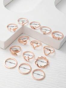 14件套女士个性化合金镂空心形、星形、箭头形戒指套装，约会礼物 - 玫瑰金 - 查看 3